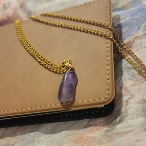 Upcycled Gold and Purple Pendant Necklace
